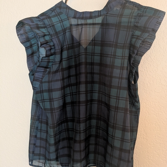 LOFT Plaid Bow Back Ruffle Shell Blouse - Picture 2 of 3